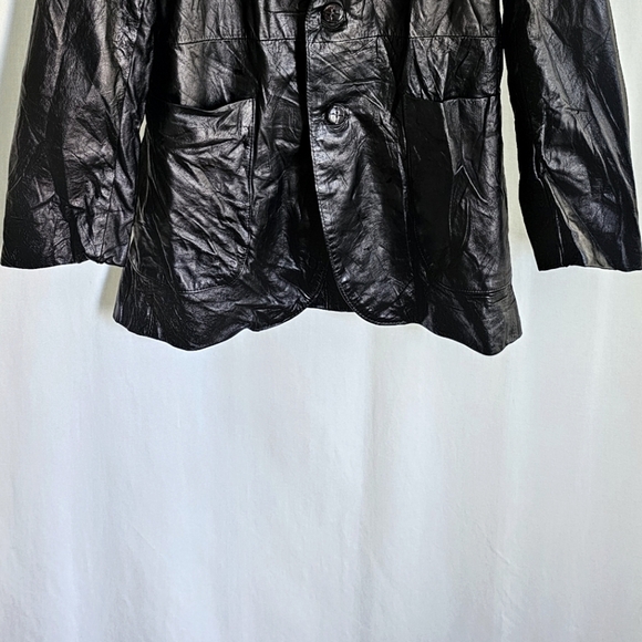 Vintage Oleg Cassini Genuine Leather Black Blazer Jacket - Picture 13 of 16